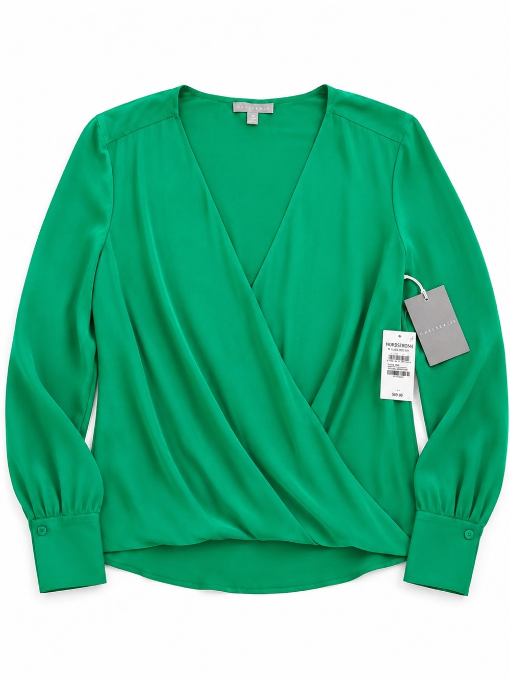 Chelsea28 NWT Green Parakeet Faux Wrap Blouse Medium Long Sleeve V Neck